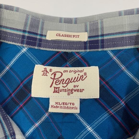 Original Penguin Shirt Mens XL Extra Large Plaid Cotton Blend Classic Fit - Picture 4 of 10